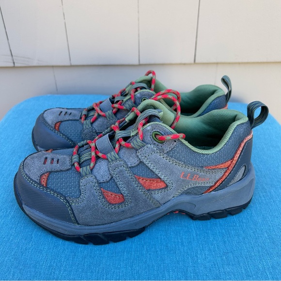 L.L. Bean Kids Trail Model Hiking Shoes - gray/orange/green - size 4 - Picture 8 of 11